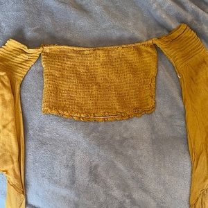 Blue blush off the shoulder crop top